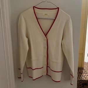 Anthropologie Maeve Button Up Sweater Cream with Red Accents